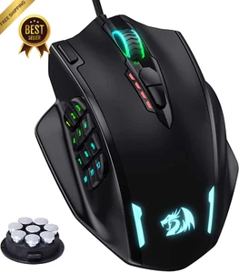 M908 RGB LED MMO Gaming Mouse 12 Side Buttons 12,400DPI Wired Ergonomic Black - Picture 1 of 12