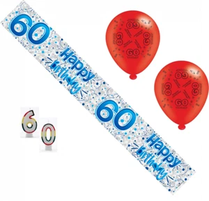 Age 60 Male Birthday Party Pack - 60th Banner, Balloons, Number Candles - Picture 1 of 1