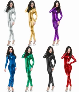ADULT METALLIC METAL UNITARD GOLD RED CATSUIT 2ND SKIN COSTUME ZENTAI JUMPSUIT  - Picture 1 of 10