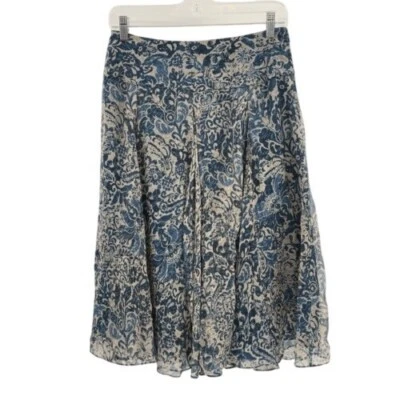 Charter Club Silk Skirt A Line Women 6 Blue Tan Floral Flowy Whimsical - Image 1 of 4