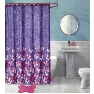 Matt & Maddie Butterfly Fabric Shower Curtain Floral 70 x 72 Inch Pink Purple - Picture 1 of 12