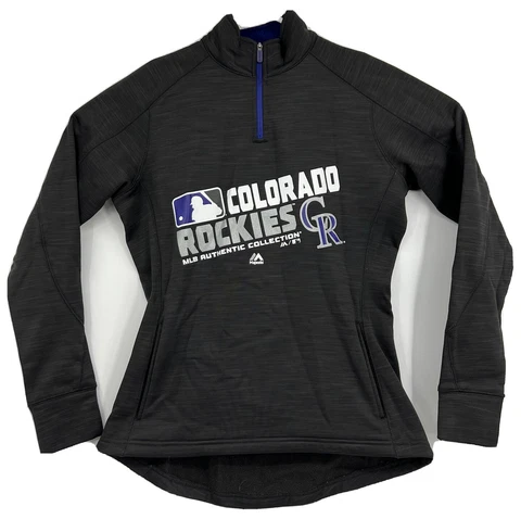 Women's Colorado Rockies MLB 1/4 Zip Pullover Sweater Majestic Size Medium Cover