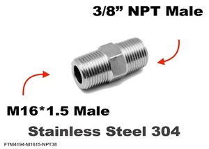 M16*1.5 MALE to 3/8" NPT MALE Stainless Sensor Adaptor Fittings Conversion - Picture 1 of 4
