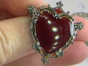 Valentine Heart Red Enamel CATHERINE POPESCU FRANCE Vintage Gold Brooch M-0002* - Picture 1 of 3