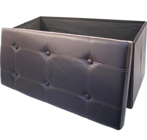 Folding Faux Leather Stool Kids Storage Box Toy Chest Ottoman Brown Double Seat - Picture 1 of 3