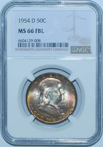 1954 D NGC MS66FBL Full Bell Lines Franklin Half Dollar - Picture 1 of 2