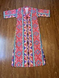 Periwinkle Loungewear Medium Vintage 1970's Long Kaftan Aztec Western Dress - Picture 1 of 7