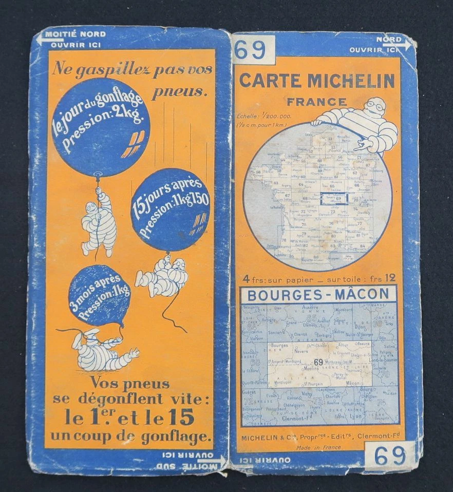 Tarjeta MICHELIN n.o 69 BOURGES MACON mapa Mapa Bibendum neumático guía - Imagen 1 de 1