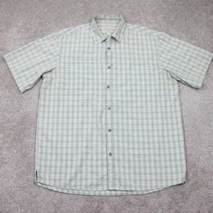 Cabela's Seersucker Shirt Mens Large Reg Green/Gray Plaid Short Sleeve Button Up - Picture 1 of 13