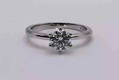 Anillo de compromiso solitario moissanita de plata 925 chapado en rodio 1 quilate - tamaño 6,5 Foto 1 de 3