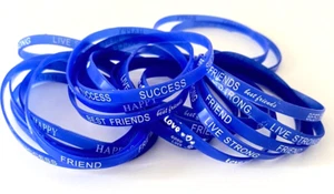20pc ULTRA THIN Blue Rubber Bracelets Silicone Wristbands For Kids Friendship - Picture 1 of 4