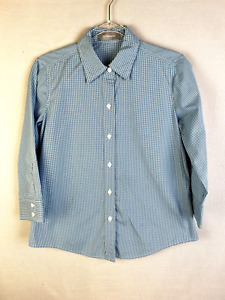 Liz Claiborne Blouse Women's Small B;ue Gingham Check Button Front Collared