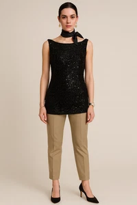 Donna Karan Black Sequin Sleeveless Blouse Top Quiet Luxury Glam Heavy - Picture 1 of 3