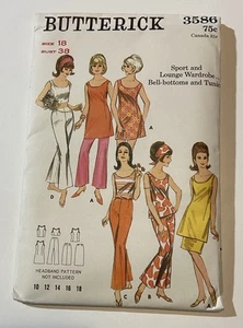 Butterick Sewing Pattern 3586 Tunic Bell Bottoms Skirt Size 18 Vintage Uncut - Picture 1 of 6