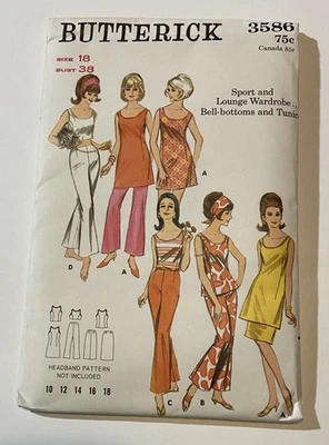 Butterick Sewing Pattern 3586 Tunic Bell Bottoms Skirt Size 18 Vintage Uncut - Image 1 of 4