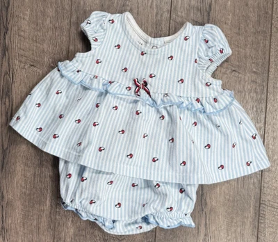 Ropa para bebé niña Tommy Hilfiger 3-6 meses 2 piezas azul a rayas corazón conjunto Foto 1 de 4