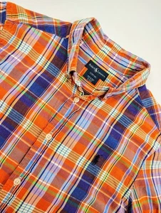 Polo Ralph Lauren Shirt Boys Size Large 14-16 Orange Purple Plaid Short Sleeve - Picture 1 of 6