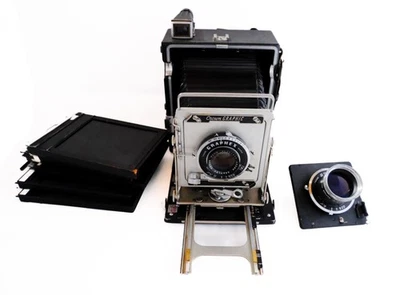 Graflex Crown Graphic 4x5 135mm & 44.5mm Lenses Film Camera & 5 Film Holders - Image 1 of 4