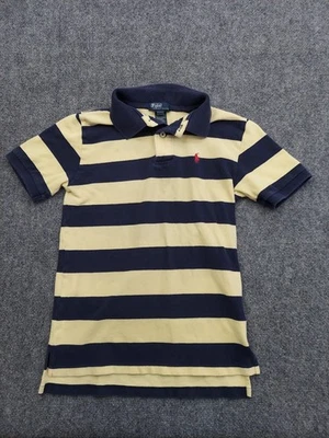 Polo Ralph Lauren Shirt Boys Medium 10-12 Yellow Stripe Rugby Short Sleeve Pony - Image 1 of 4