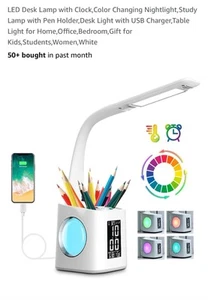 LED Desk Lamp with Clock,Color Changing Nightlight,Study Lamp with Pen Holder - Picture 1 of 9
