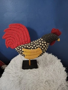 Vintage Hallmark Rooster Patchwork Fabric Figure Wooden Block Base 13"W x 10"T - Picture 1 of 6