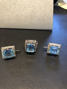 Juego de pendientes/anillo de topacio azul y plata esterlina (talla 7), 15 quilates - ¡WOW! - Imagen 1 de 8