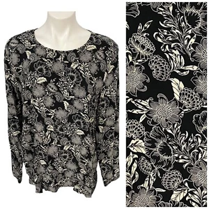 J Jill Top Womens XL Floral Blouse Black Ruffle Hem Office Work Cottagecore - Picture 1 of 16