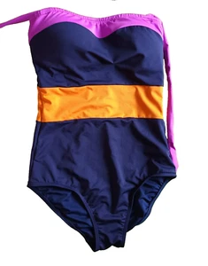 NEXT UK 8 Multi Colour Block Padded Built-In Bra Strapless/Halterneck Swimsuit - Picture 1 of 4