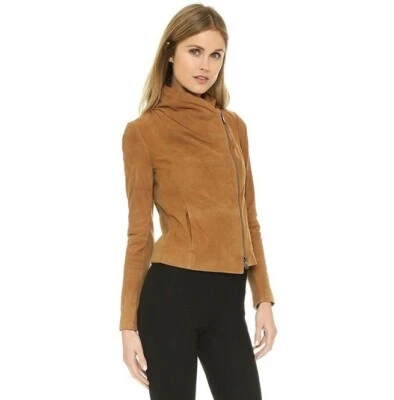Women Tan Brown Suede Jacket, Fashion Biker Suede Jacket - Image 1 of 4