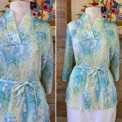 Blusa Camisa Pullover Hippie Vintage Años 70 Boho Floral Corbata Cintura Talla M/L Foto 1 de 4