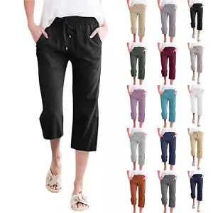 Women's Capri Yoga Pants Loose Drawstring Workout Sweatpants Causal Lounge Pants - Picture 1 of 65