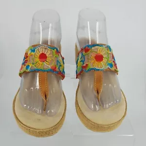 Sbicca Wedge Thong Embroidered Sandals Womens Sz 9.5 - Picture 1 of 11