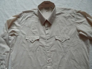 Beige White Long Sleeve Pearl Snaps Western Shirt - XL Mens Sheplers 17.5 Cowboy - Picture 1 of 8
