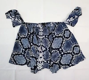 Aqua Women's Size L (Large) Crop Top Off The Shoulder Flutter Sleeve Snake Print - Picture 1 of 10