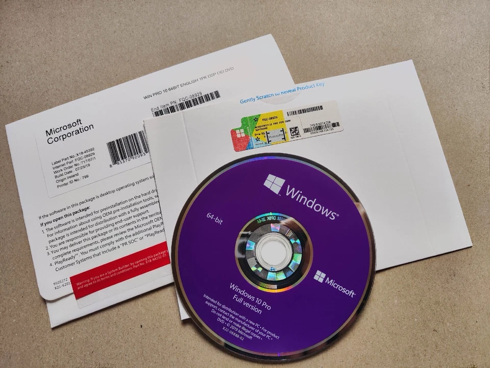 Microsoft Windows 10 Pro 64bit Vollversion DVD OEM  FQC-08929 Englisch - Bild 1 von 1
