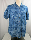 Womens Gloria Vanderbilt Hawaiin Blouse Sz L Blue Floral SS Button Front EUC