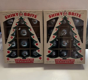 Vintage Shiny Brite Blue Glass Christmas Ornaments Balls Qty-23 With Boxes - Picture 1 of 12