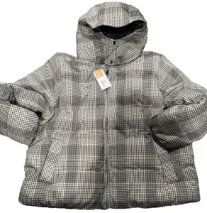 A New Day™ Brown Plaid Puffer cropped Hooded Women's Size XL 1X Jacket - Picture 1 of 5
