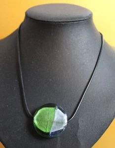 Glass Green & Blue Sparkle Pendant 18" Leather Chain - Picture 1 of 4