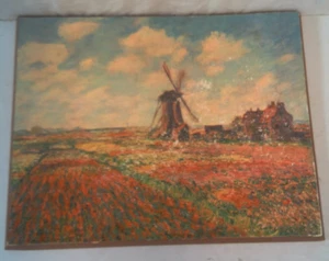 Tulip Fields & Windmill by Monet Wood Print Wallhanging 8.5"X11" - Picture 1 of 4