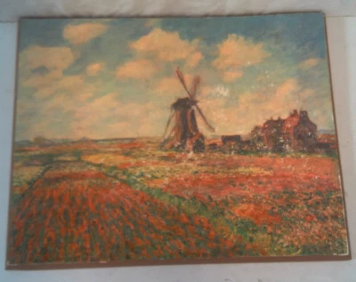 Tulip Fields & Windmill by Monet Wood Print Wallhanging 8.5"X11" - Image 1 of 4