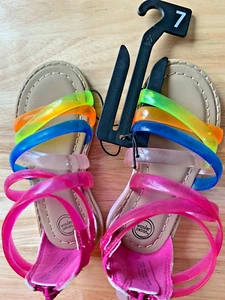 NWT Multicolored GEL SANDALS Sz 7 Little Girls By Wonder Nation Zipper Heel - Picture 1 of 3