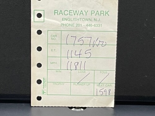 NHRA VRHTF VINTAGE RARE TIME SLIP-RACEWAY PARK NJ EX COND | eBay