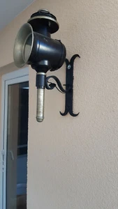 Kutscherlampe elektrifiziert, Antik mit Aufhängung, Messing - Bild 1 von 3
