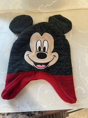 Disney Mickey Mouse W/Ears Kids Winter Beanie Cap Toddler 2T-5T Red/Black - Image 1 of 4