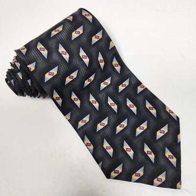 Roundtree & Yorke Mens Tie 100% Silk Gray Black Purple Gold Hand Sewn USA 4 in. - Image 1 of 4