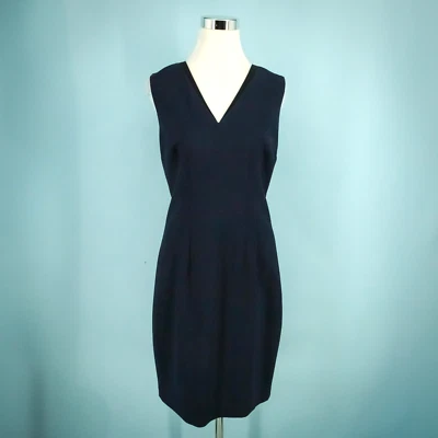 Vestido Elie Tahari Talla 8 Azul Gwyneth Sin Temporada Cuello en V Sin Mangas Mezcla de Lana Foto 1 de 4