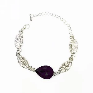Pulsera de Joyería de Cristal Plata/Piedra Púrpura Oscura Hoja de Lágrima Navidad Reino Unido - Imagen 1 de 2