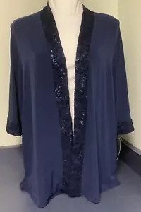 Catherines Damen verzierte offene Strickjacke Oberteil 22WP Petite 22 blau Urlaub neu mit Etikett - Bild 1 von 7