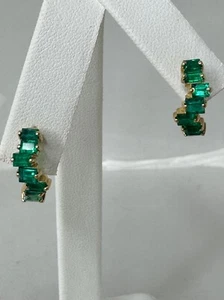 AAAA+ 2.10Ct Natural Colombian Muzo Emerald Huggies Earrings 18K Y.G - Picture 1 of 11